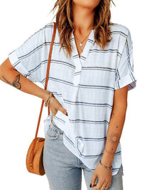 V-neck Pullover Women's Loose Cotton Top with Contrasting Elements