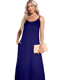V-neck Solid Pocket Casual Sling Dress Sundress