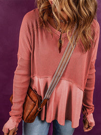 Versatile Waffle Texture V-Neck Pullover Sweatshirt for Women