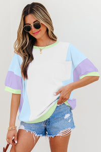 
Women's Vibrant Color Block Casual T-Shirt for Women - Short Sleeve Relaxed Fit Top Perfect for Everyday Style