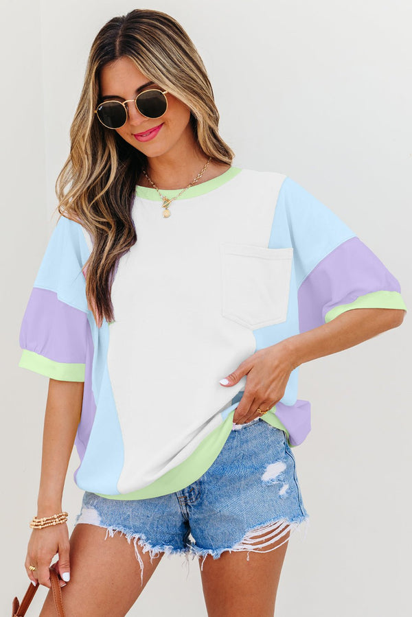 Women's Vibrant Color Block Casual T-Shirt for Women - Short Sleeve Relaxed Fit Top Perfect for Everyday Style