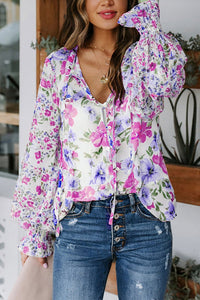 Women's Vibrant Floral Smocked Blouse for Women - Lightweight Casual Summer Top with Comfortable Fit and Stylish Design