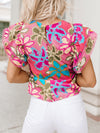 Short Sleeve Floral Ruffle Blouse