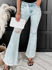 Vintage Blue Acid Wash Flared Denim Jeans