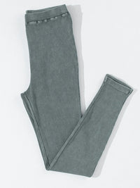 Vintage Charcoal Ribbed Leggings with Acid Wash Finish