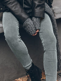 Vintage Charcoal Ribbed Leggings with Acid Wash Finish