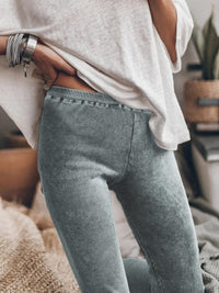 Vintage Charcoal Ribbed Leggings with Acid Wash Finish