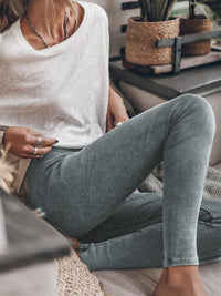 Vintage Charcoal Ribbed Leggings with Acid Wash Finish