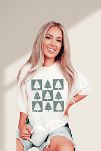 Vintage Christmas Tree Graphic Tee in Sage & White
