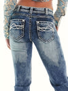 Mid-Rise Boot Cut Jeans with Top-Stitching