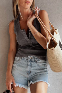 Medium Grey Vintage Distressed Ribbed Mineral Wash Tank Top