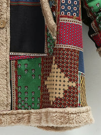 Vintage Patchwork Printed Long Sleeve Button-Up Hooded Coat