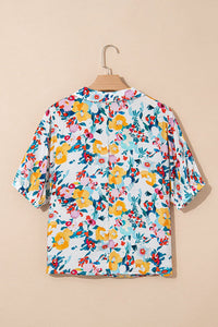Women's Viscose-Blend Floral Puff Sleeve Blouse with Split V-Neck, floral, photo 5