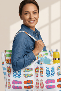 Women's Whimsical Slipper Print Waterproof Beach Tote