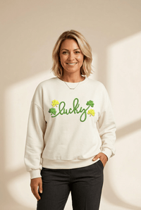 
Women's White 3D Puff Lucky Clover Crewneck Sweatshirt