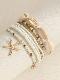 White 7pcs Bohemian Shell Starfish Beaded Bracelets