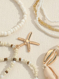 White 7pcs Bohemian Shell Starfish Beaded Bracelets