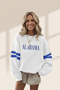 
Women's White Alabama Varsity Striped Crew Neck Sweatshirt