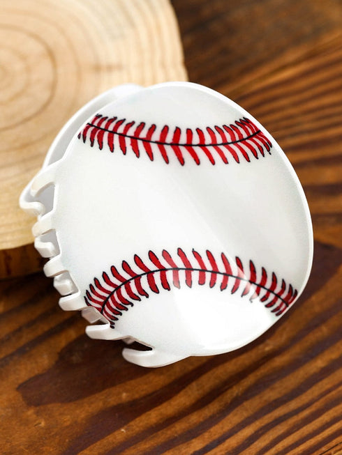 White Striped Acrylic Hair Claw Clip with Ball Pattern