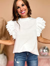 White High Neck Ruffle Top