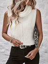 White Knitted Turtleneck Vest Sweater For Women With Sleeveless Design