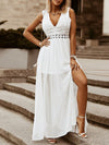 White Lace Hollow Sleeveless V-Neck Maxi Dress