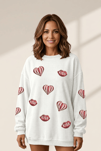 
Women's White Ribbed Sequin Patched Sweatshirt