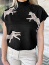Wild Black Cheetah Print High Neck Short Sleeve Sweater