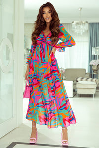 Temperament V-Neck Long Sleeve Flowy Dress