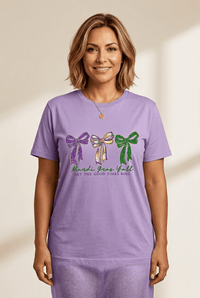 Women's Wisteria Mardi Gras Bow Graphic T-Shirt in Premium Soft Blend