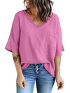 Cotton Gauze V-Neck Tunic Top with Pocket