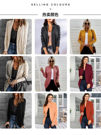 Women's Casual Mid-Length Solid Color Cardigan Jacket with Long Sleeves