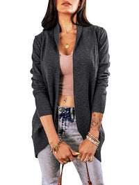 Women's Casual Mid-Length Solid Color Cardigan Jacket with Long Sleeves