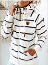 Women's Coffee Striped Leather Zip Hoodie with Functional Pockets