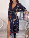 Women's Dresses Deep V-Neck Printed Lace Long Sleeve Dress
