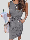 Women's Dresses Sleeveless Striped Belted Pocket Tank Dress