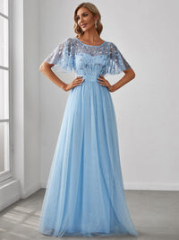 Women's Elegant Embroidered A-Line Floor Length Evening Dress