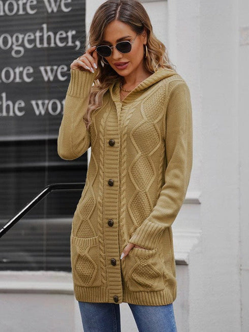 Solid Drawstring Single Breasted Knitted Hoodie