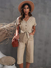Solid Short Sleeve Buttoned Jumpsuit