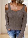 Women'S Khaki Off-Shoulder Long-Sleeved Sweater