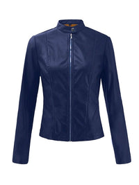 Women's Pink and Navy Faux Leather Moto Jacket with Zipper