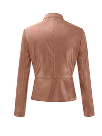 Women's Pink and Navy Faux Leather Moto Jacket with Zipper