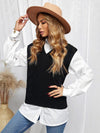 Women'S Slim Fit V-Neck Cable Knit Sleeveless Vest Sweater With Solid Color Casual Vest Jacket