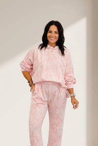 Women's Abstract Pink Camo Lounge Set with High-Waist Joggers
