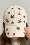 Women's Adjustable White Rose Embroidered Baseball Cap - Chic Floral Design for Casual Everyday Style