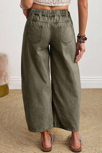 Four Leaf Clover Solid Color Square Patch Pocket Ankle-length Barrel Jeans