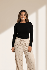 Women's Apricot Bow Print Corduroy Wide-Leg Pants with Drawstring