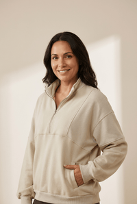 Women's Apricot Cotton-Blend Oversized Half-Zip Pullover