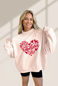 Women's Apricot Pink Mock Neck Valentine Heart Sweatshirt