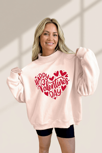 Women's Apricot Pink Mock Neck Valentine Heart Sweatshirt